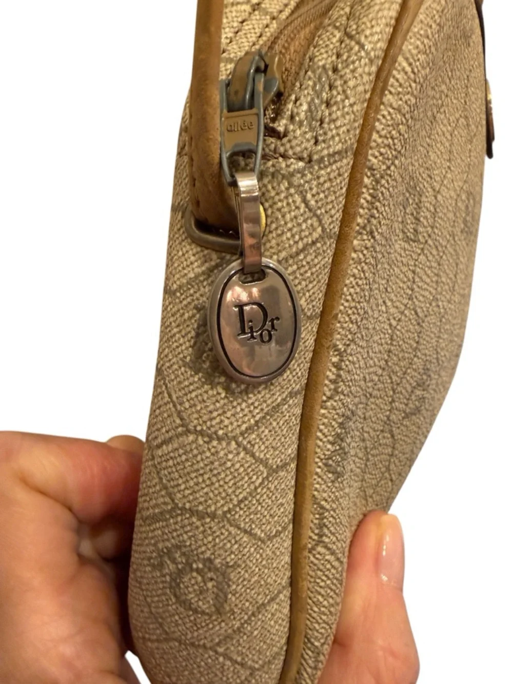 Dior Women’s Vintage Honeycomb PVC Leather Cream and Tan Signature Crossbody Bag